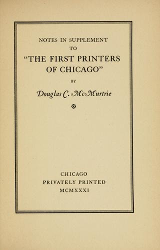 Cover for Notes in supplement to "The first printers of Chicago,"