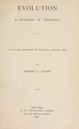 Cover for Evolution: a summary of evidence.