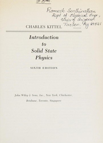 Cover for Introduction to solid state physics