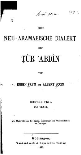 Cover for Der neu-aramaische Dialekt des tur Abdin
