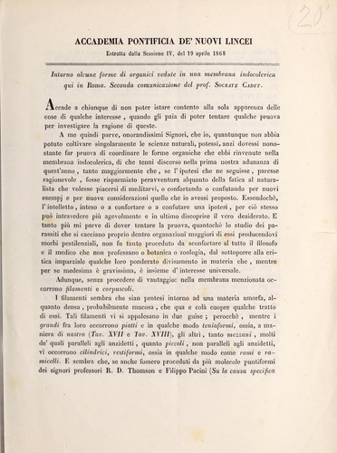 Cover for Intorno alcune forme di organici vedute in una membrana indocolerica qui in Roma