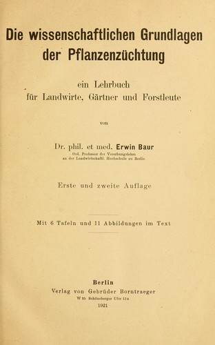 Cover for Die wissenschaftlichen grundlagen der pflanzenzüchtung