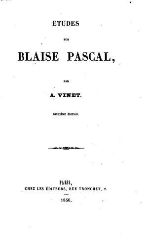 Cover for Études sur Blaise Pascal