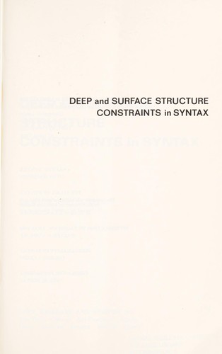 Cover for Deep and surface structure constraints in syntax