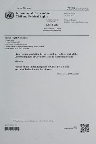 Cover for List of issues in relation to the seventh periodic report of the United Kingdom of Great Britain and Northern Ireland