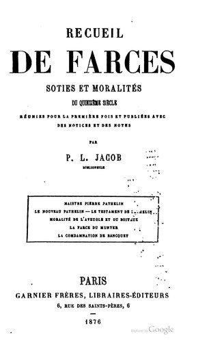 Cover for Recueil de farces, soties et moralités du quinzième siècle
