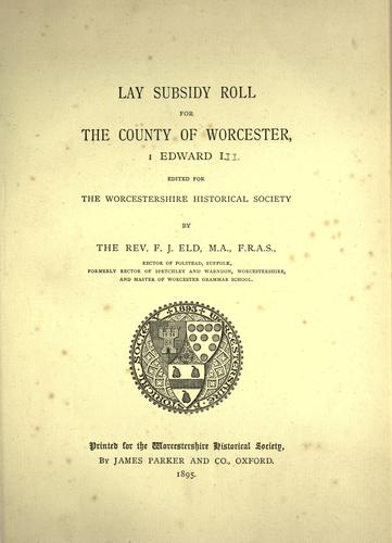 Cover for Lay subsidy roll for the county of Worcester