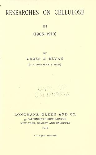 Cover for Researches on cellulose III (1905-1910)