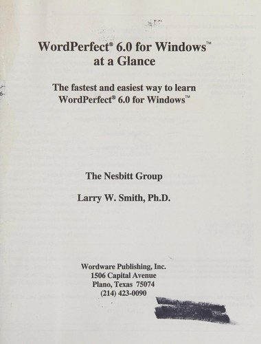 Cover for WordPerfect 6.0 for Windows at a glance