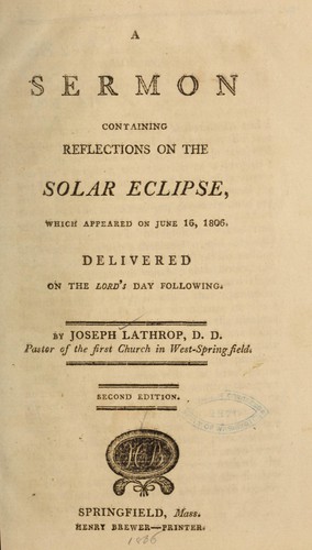 Cover for A sermon containing reflections on the solar eclipse, which appeared on June 16, 1806