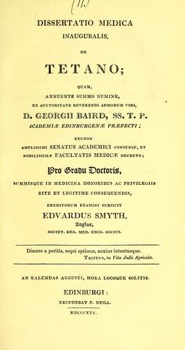 Cover for Dissertatio medica inauguralis, de tetano ...