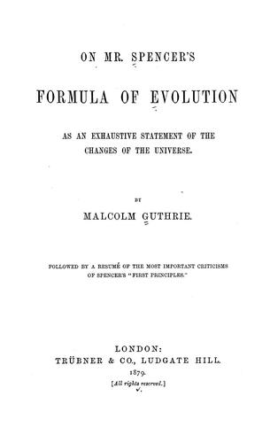 Cover for On Mr. Spencer's formula of evolution as an exhaustive statement of the changes of the universe