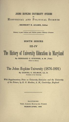 Cover for The history of university education in Maryland